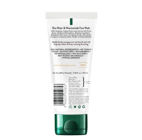 Biotique Rice Water & Niacinamide Gel Face Wash Removes Excess Oils